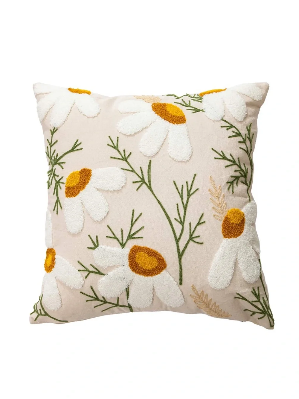 Embroidered Daisy Throw Pillow Set - Cream and Yellow